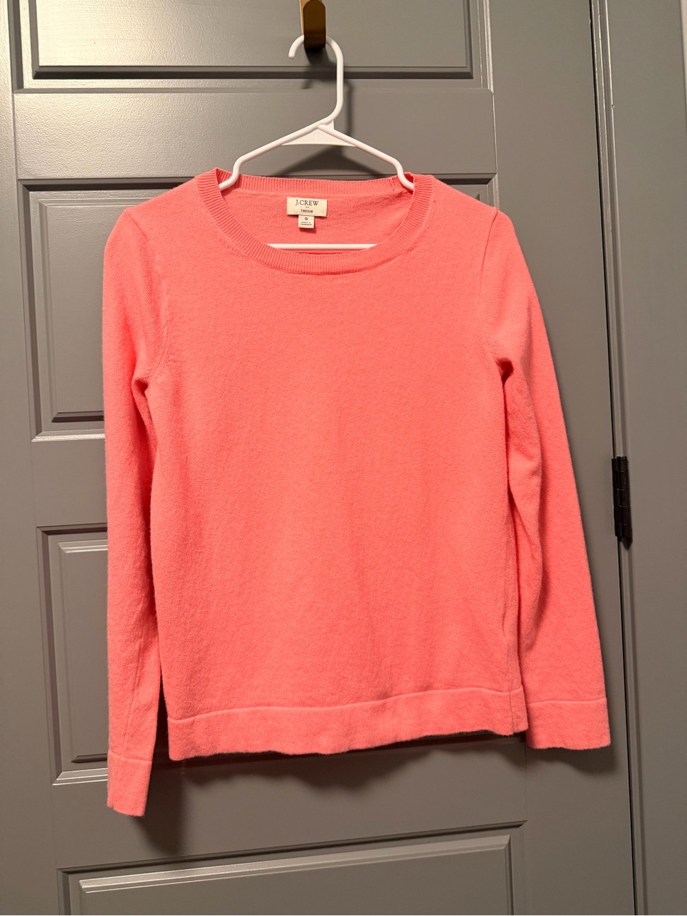 J. Crew Teddie Coral Pink Crewneck Cotton-Wool Blend Sweater SMALL